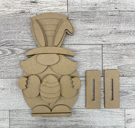 Easter Gnome holding Easter Egg unpainted cutouts