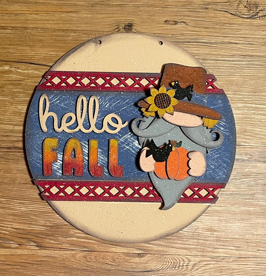 Scarecrow Gnome Door Sign Kit, Hello Fall DIY Kit - unpainted wood cutouts