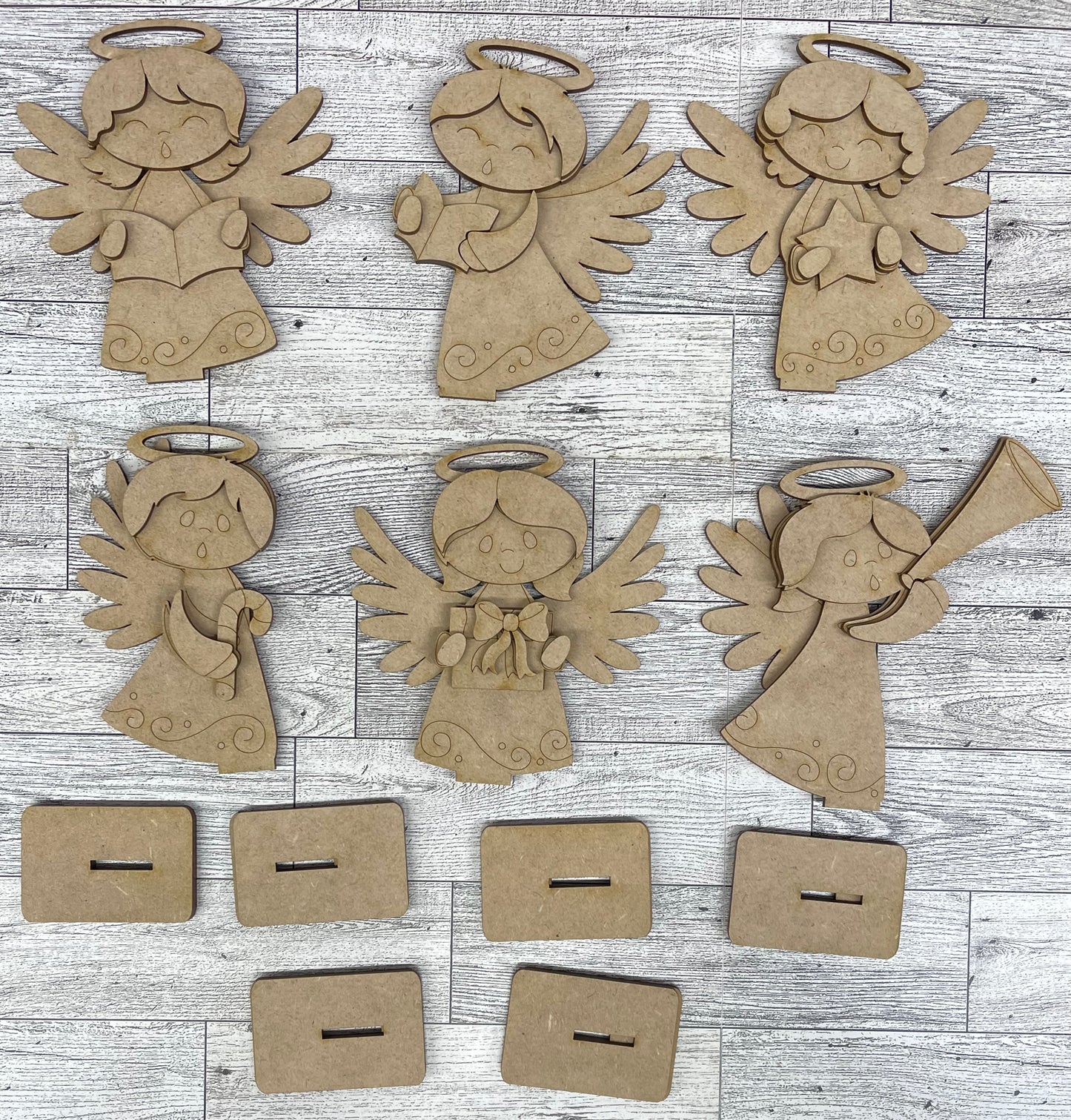 Angel Christmas Standers set of 6 - unpainted cutouts, ready for you to paint