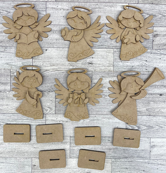 Angel Christmas Standers set of 6 - unpainted cutouts, ready for you to paint