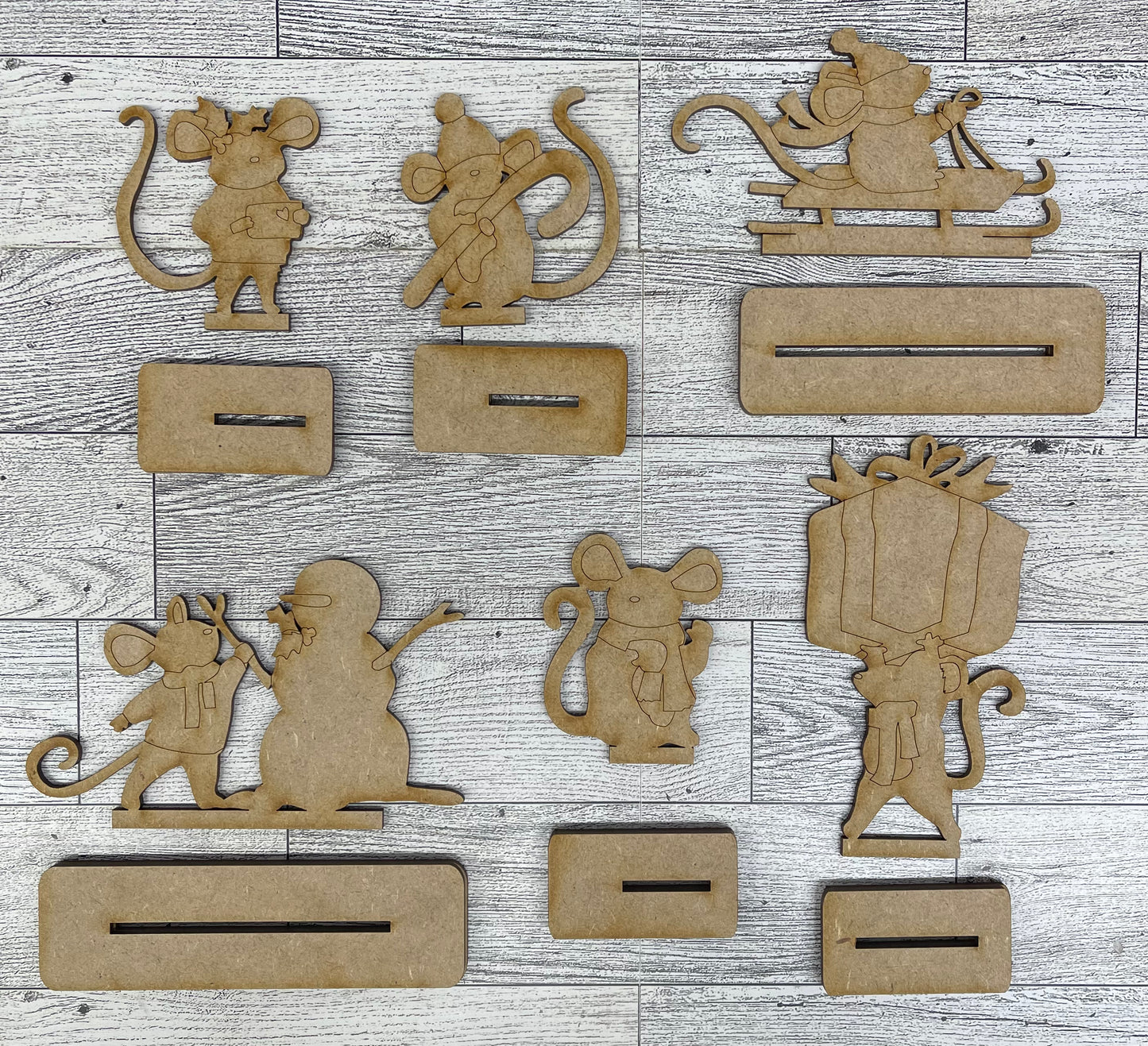 Merry Mouse cutouts - unpainted wooden cutouts, ready for you to paint
