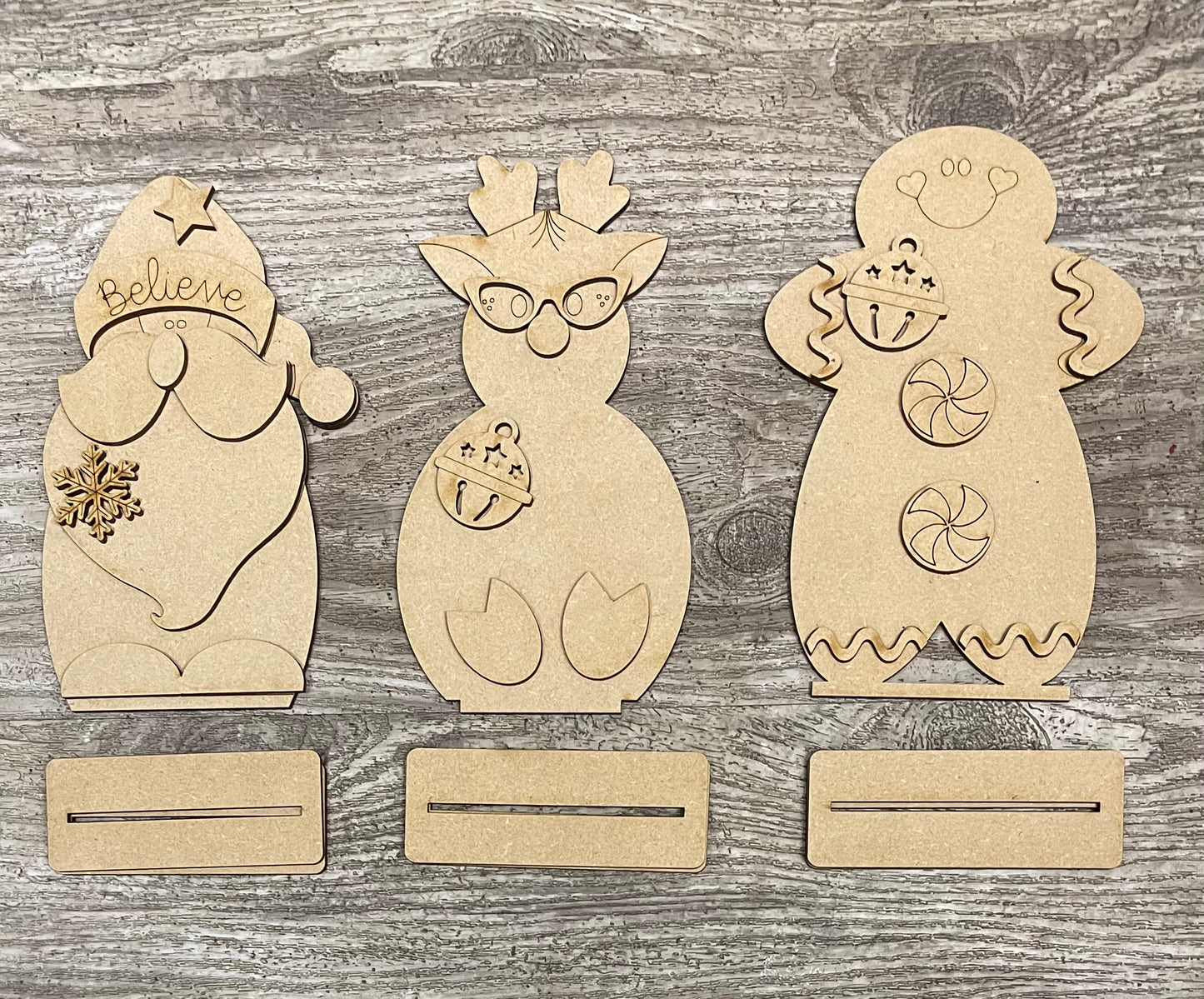 Christmas shelf sitters cutouts, Santa, Reindeer and Gingerbread unpainted wooden cutout, ready for you to paint