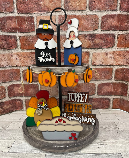 Thanksgiving Tiered Tray kit, unpainted wooden cutouts - Bee kit ready for you to paint, includes jute