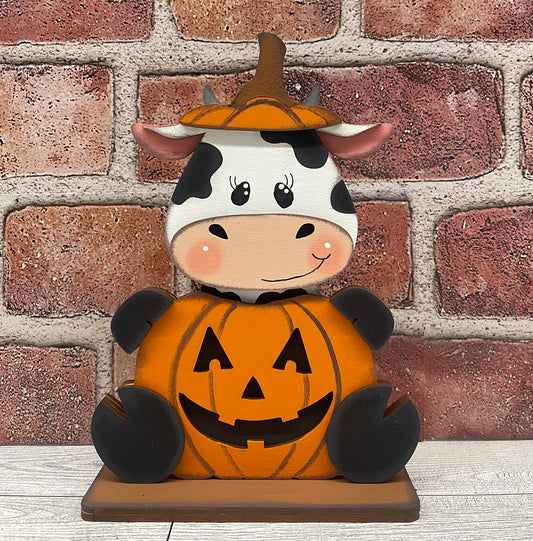 Halloween Cow with Pumpkin  Stander  - unpainted cutouts, ready to paint