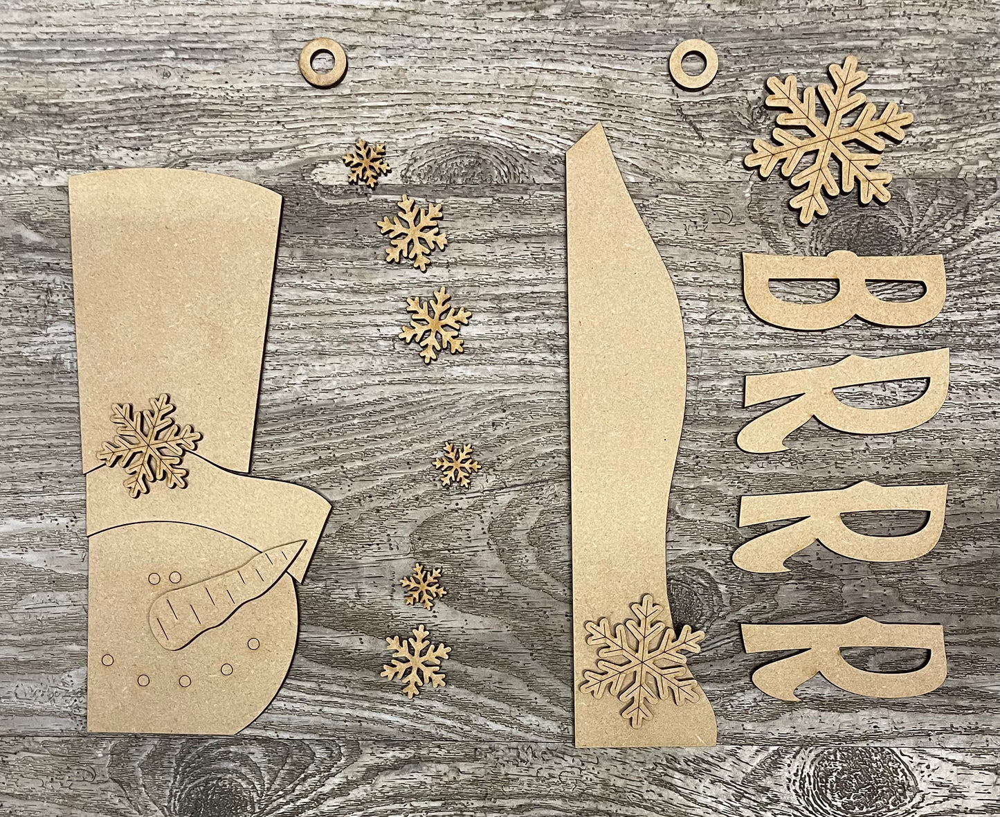 BRRR  Snowman Door Tag sign unpainted wood pieces DIY Sign Kit