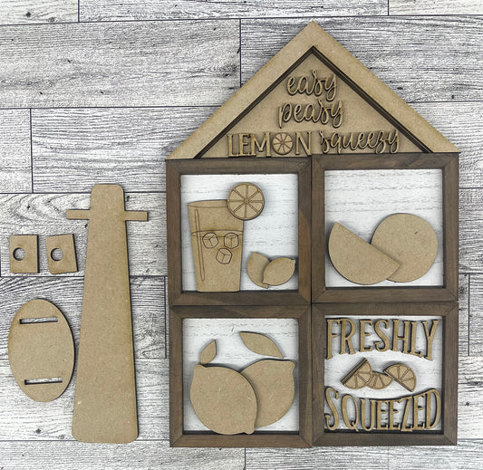 Easy Peasy Lemon Squeezy house sign kit, unpainted wooden cutouts - diy kit ready for you to paint