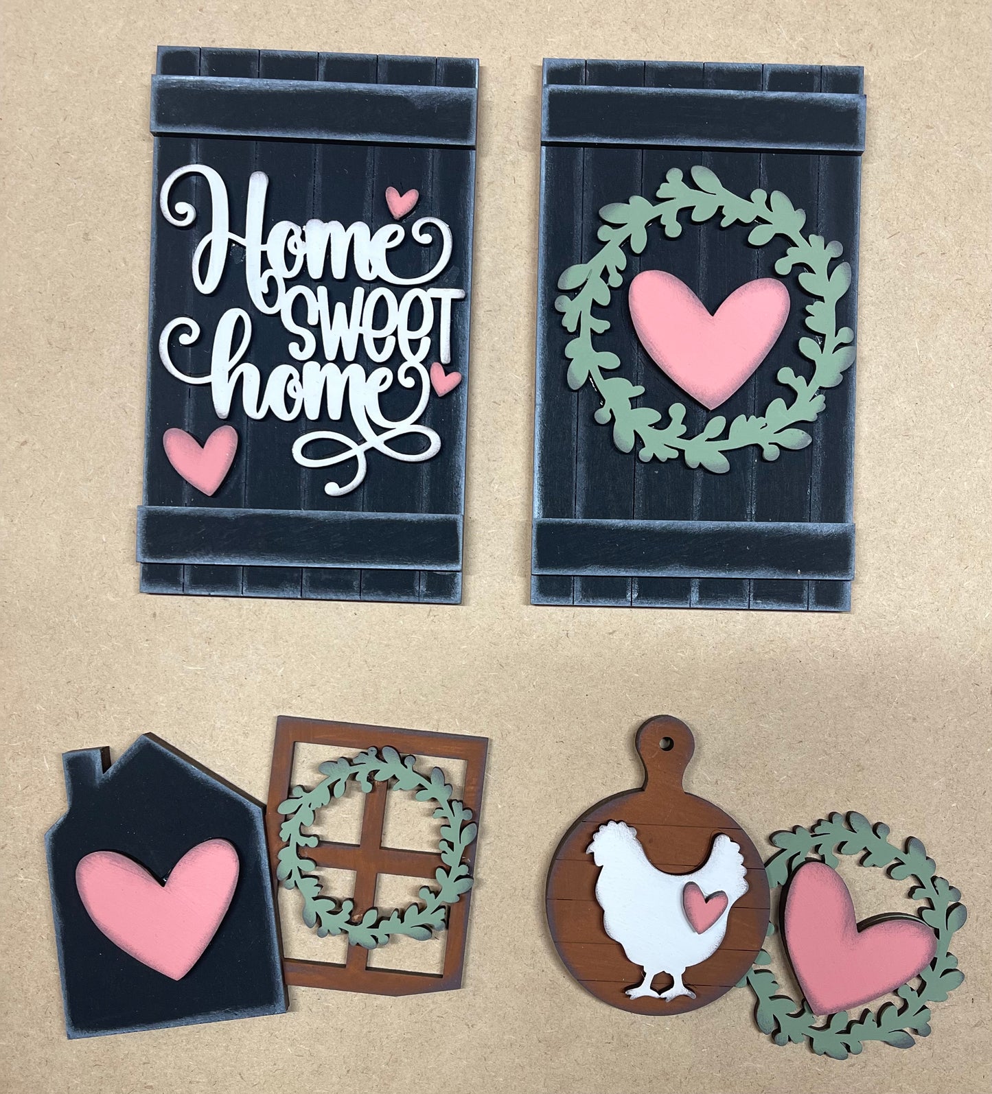 Home Sweet Home Insert for the Cottage Cabinet - unpainted wooden cutouts, ready for you to paint
