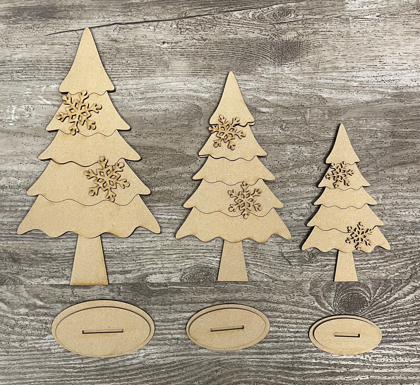 Mistletoe Trees - Set of 3 wood cutouts, unpainted ready for you to finish