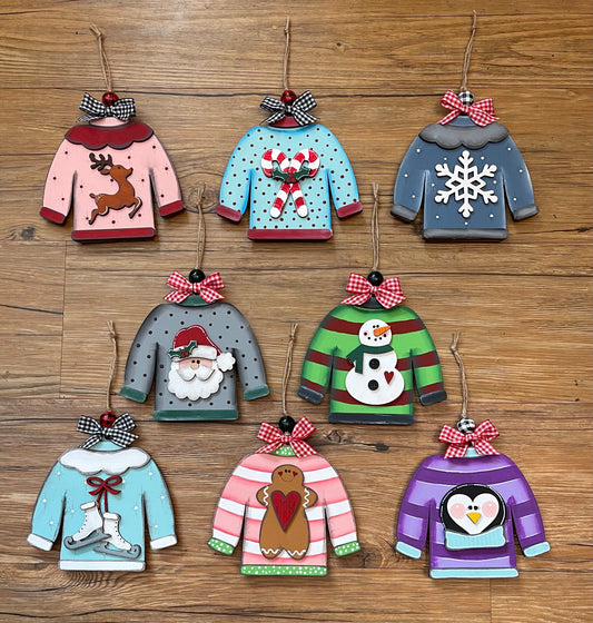 Ugly Sweater Gift Card Ornaments - Set of 4 or 8 wood ornament cutouts, unpainted ready for you to finish