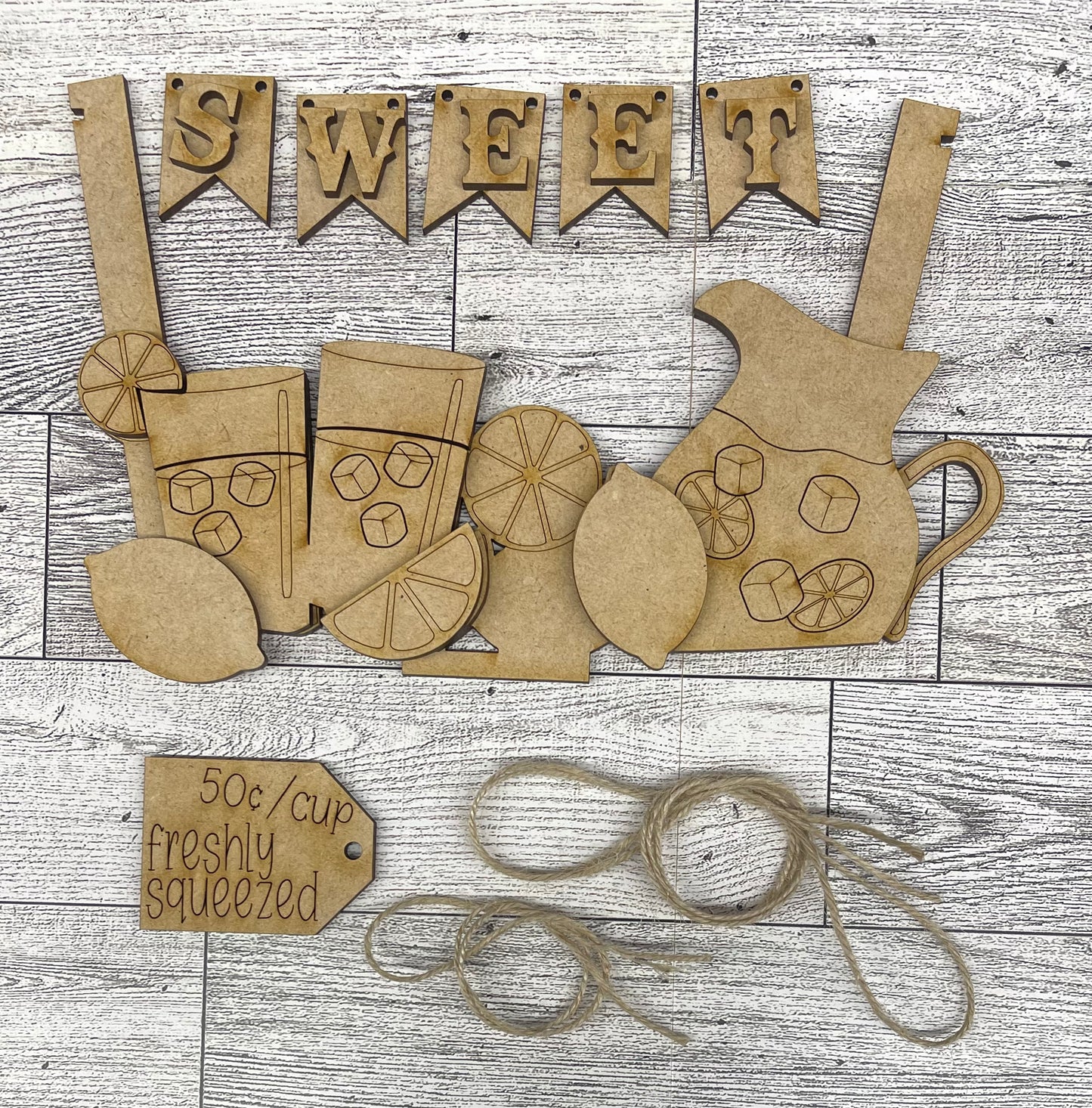 Lemonade Insert for basket - unpainted wooden cutouts, ready for you to paint