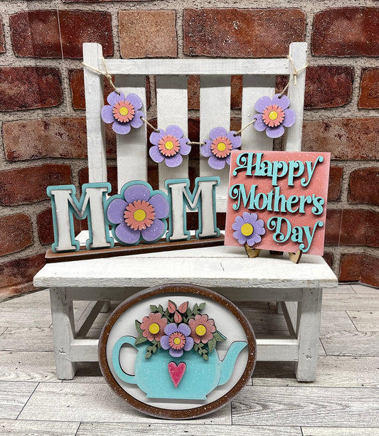 Mother’s Day Tiered Tray kit, unpainted wooden cutouts - diy kit ready for you to paint, includes the circle