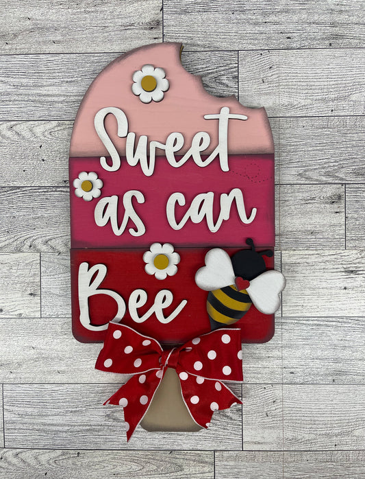 Sweet as can Bee Valentines Popsicle cutout, unpainted wooden cutout - ready for you to paint