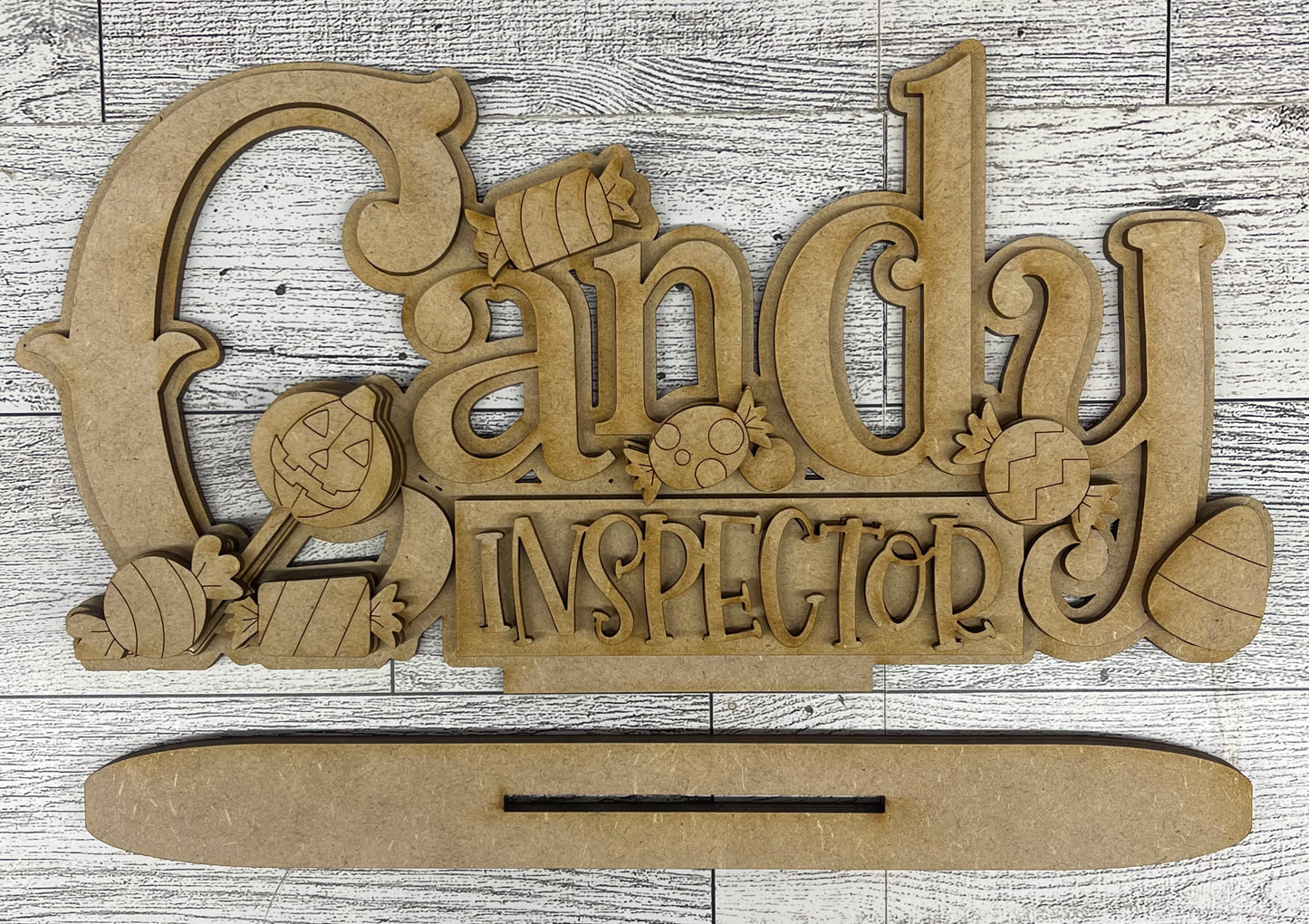 Candy Inspector word Stander  - unpainted cutouts, ready to paint