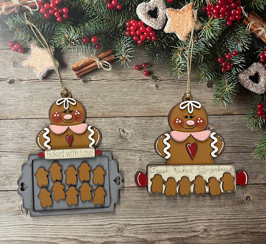 Gingerbread Cookie Sheet Ornaments - Set of 2 wood ornament cutouts, unpainted ready for you to finish