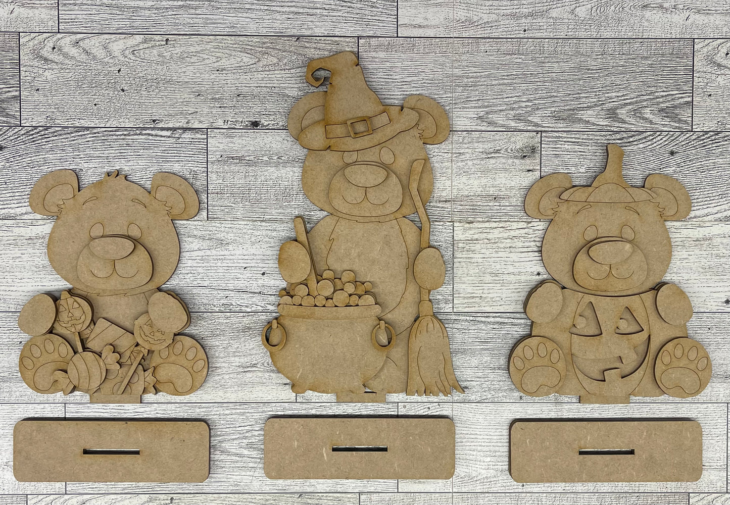 Halloween Bears Stander Trio - unpainted cutouts, ready to paint