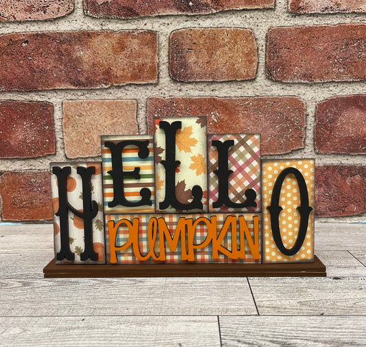 Hello Pumpkin word kit - wood pieces, unpainted wood cutouts, ready for you to paint, scrapbook paper is not included
