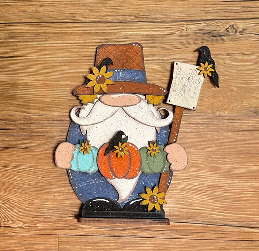 Fall  Gnome with Pumpkins cutout, Scarecrow unpainted wooden cutout - ready for you to paint