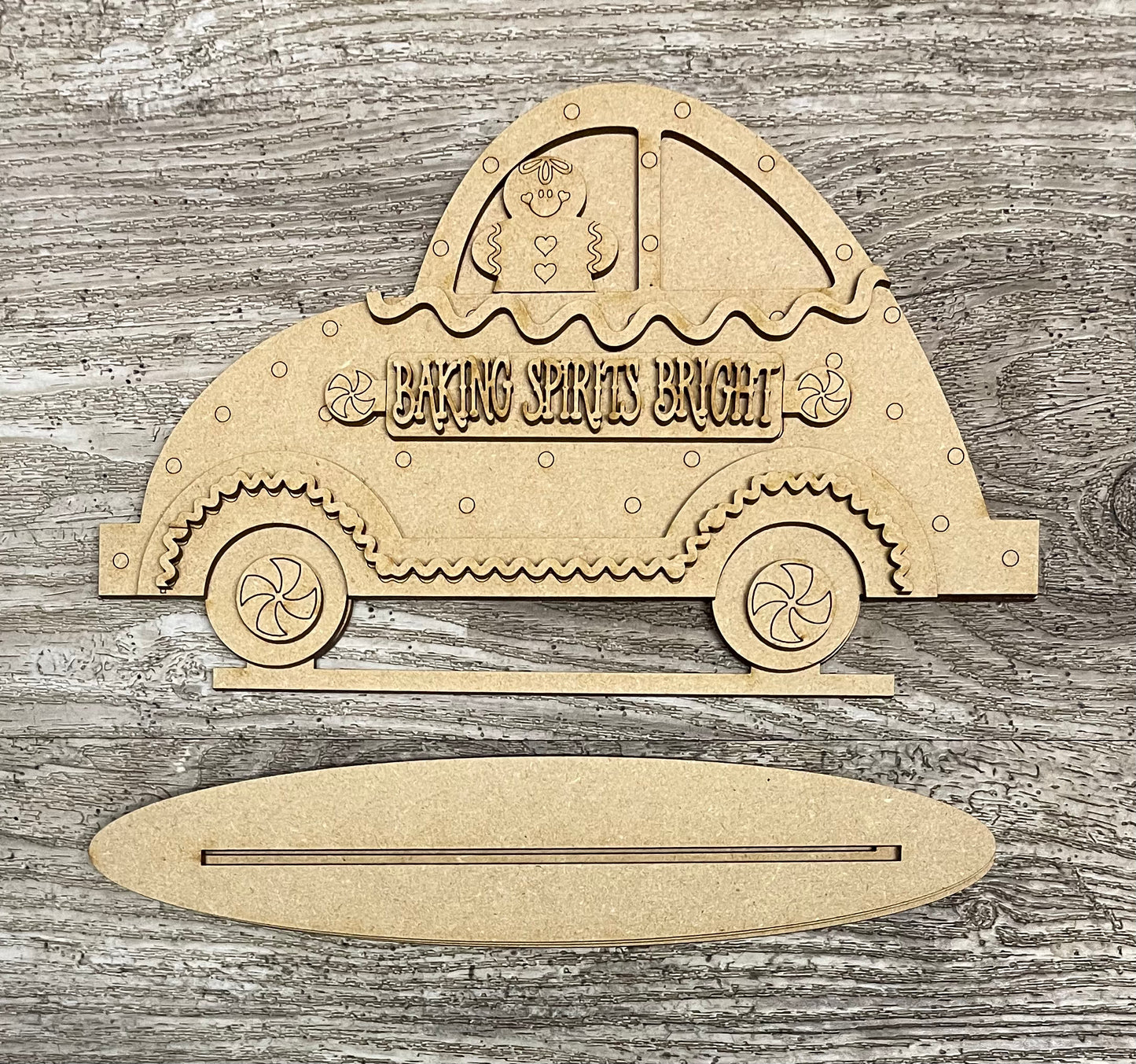 Gingerbread Car shelf sitters cutouts, unpainted wooden cutout, ready for you to paint