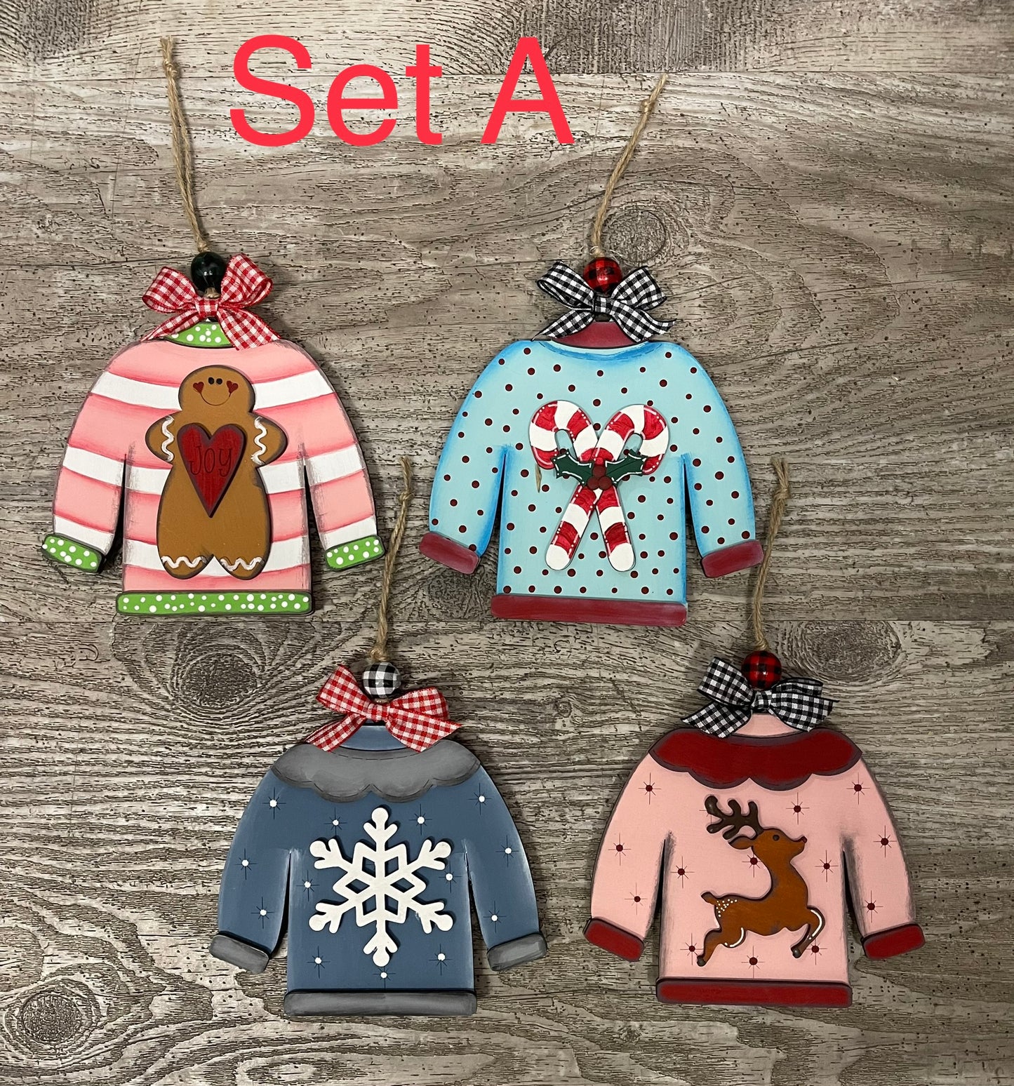 Ugly Sweater Gift Card Ornaments - Set of 4 or 8 wood ornament cutouts, unpainted ready for you to finish