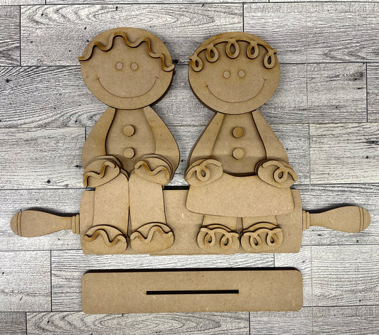 $12.00 Tuesday -  Gingerbread Sitters on Rolling Pin Bench cutouts ready for you to finish - truck sold separately