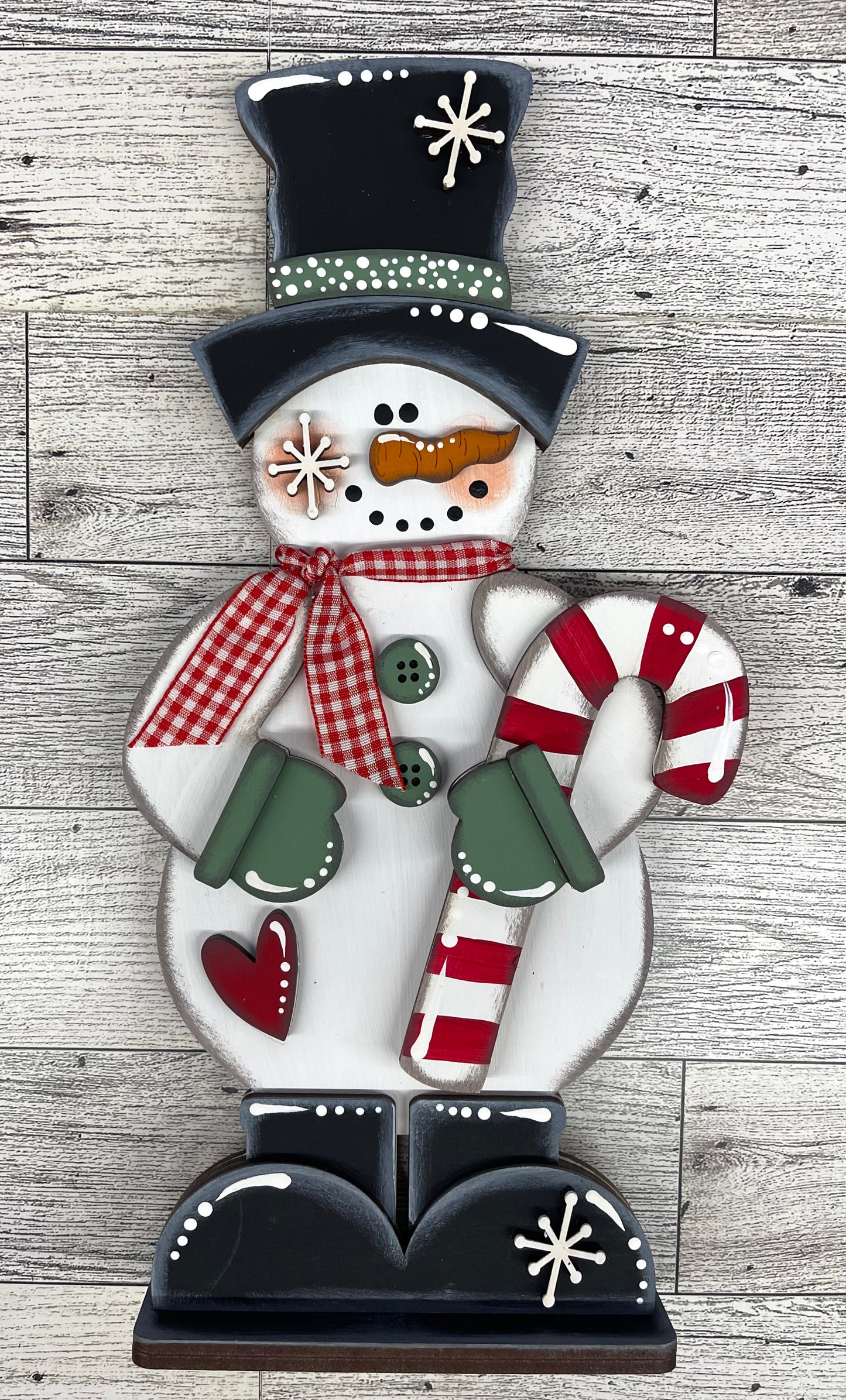 Snowman with Candy Cane Stander unpainted cutouts