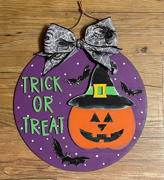 Trick or Treat - Halloween Door Sign Kit, DIY Kit - unpainted wood cutouts