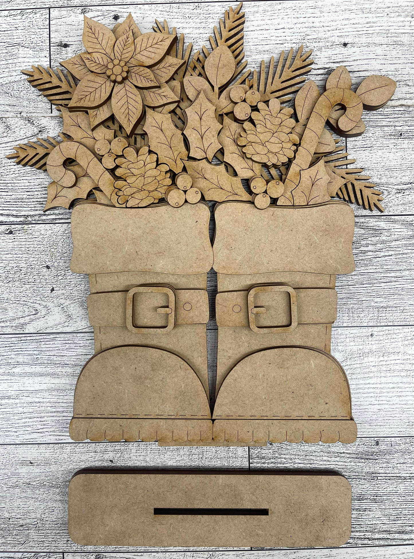 Christmas Boots stander unpainted wood cutouts, ready for you to paint )