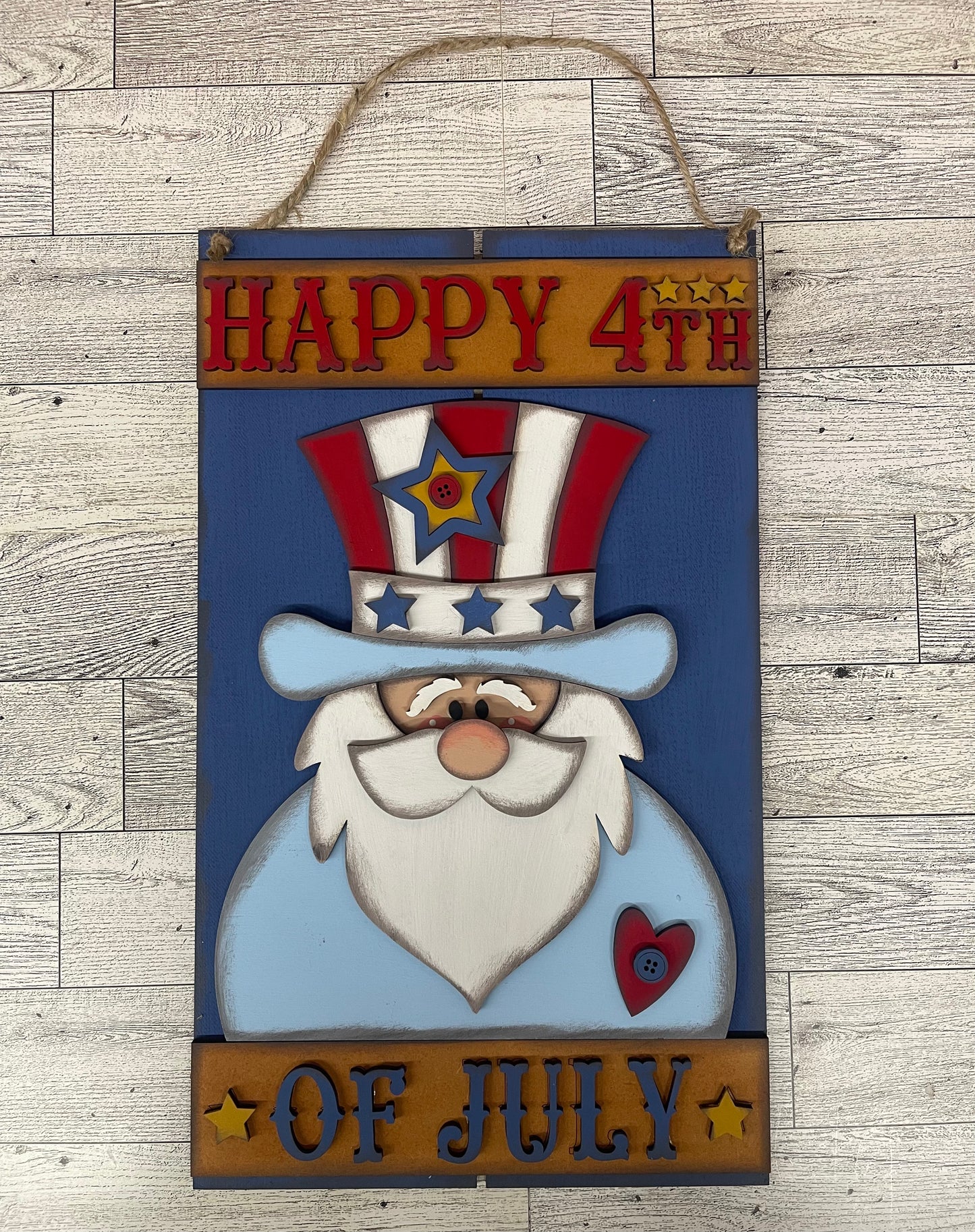 Happy 4th of July Uncle Sam Sign Cutouts, unpainted wooden cutouts - ready for you to paint