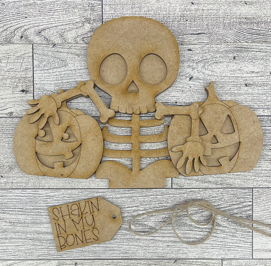 Skeleton Halloween Basket Insert - unpainted cutouts, ready to paint