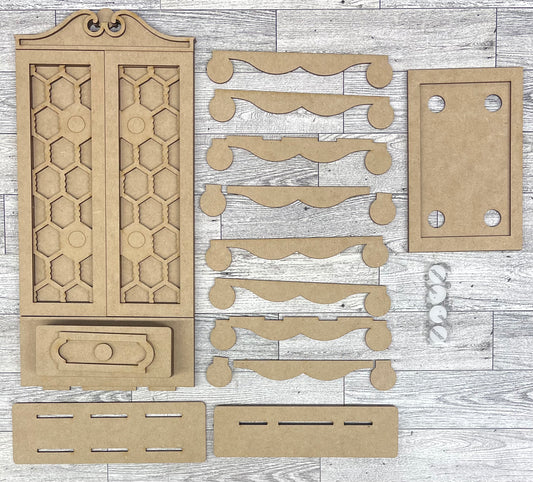 Single Sided Cottage Cabinet Base - unpainted wooden cutouts, ready for you to paint