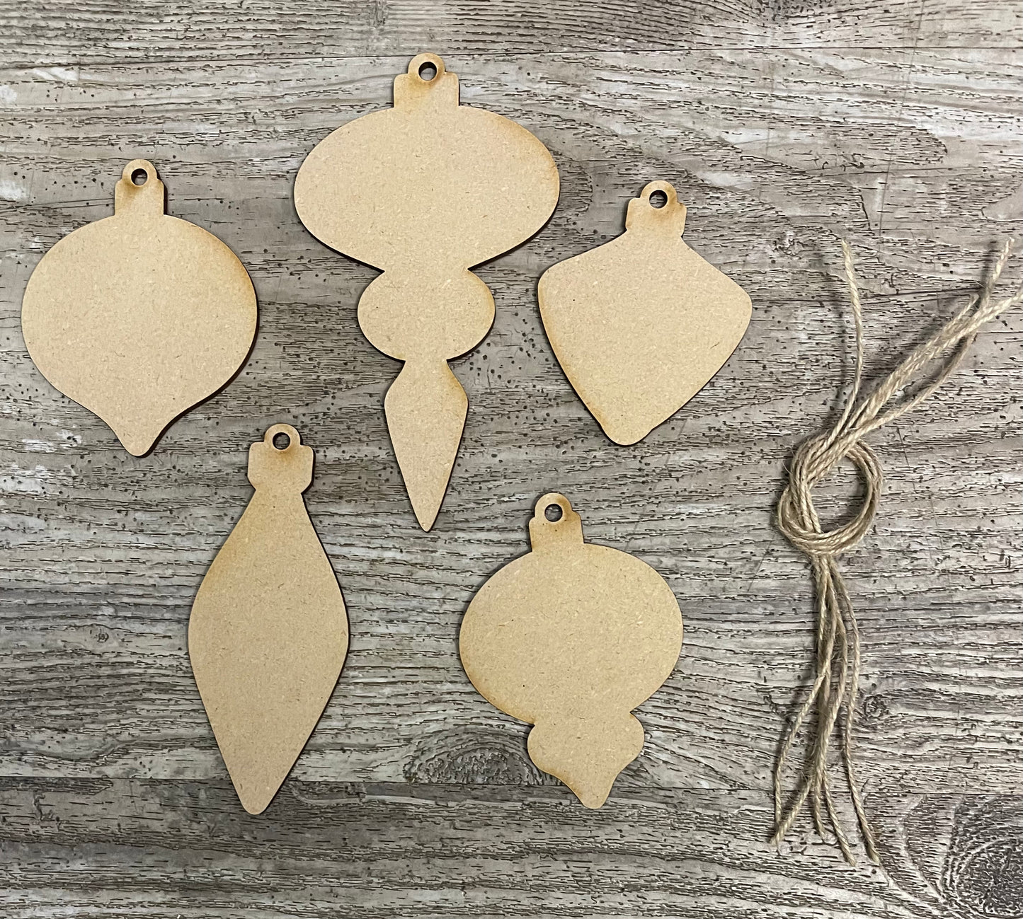 Retro Ornaments - Jolly Ornaments - Set of 5 wood ornament cutouts, unpainted ready for you to finish