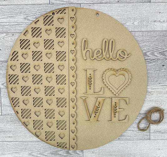 Hello Love Door Sign cutouts unpainted ready for you to finish