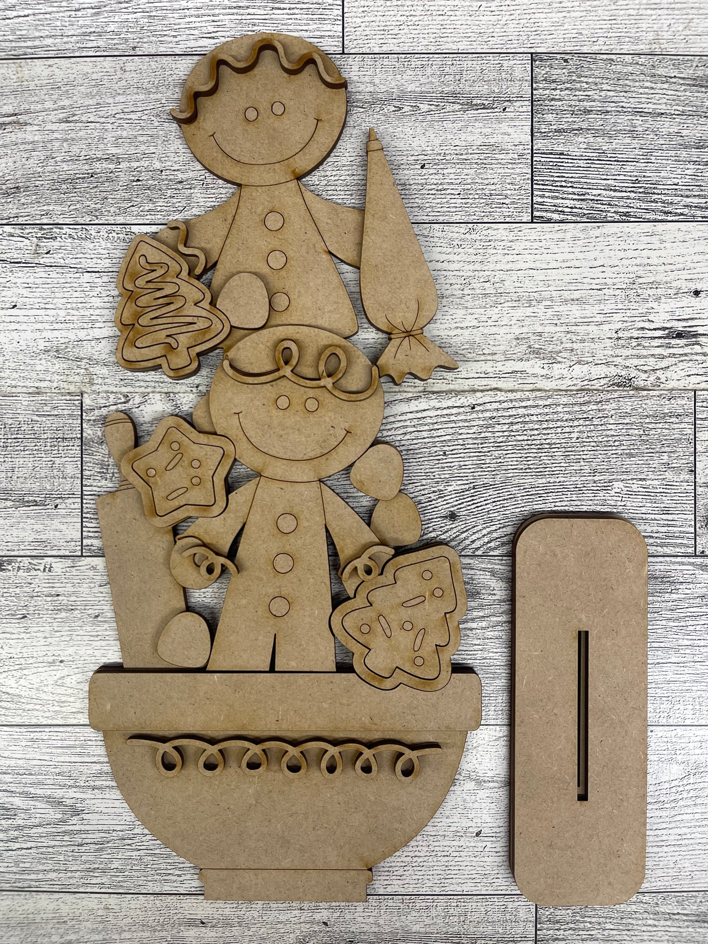 $10.00 Tuesday-  Gingerbread Couple in Mixing Bowl Stander - unpainted cutouts ready for you to finish
