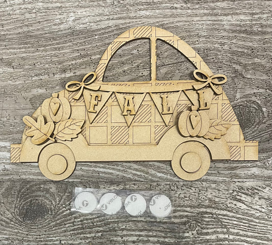 Fall Changeable Car kit - insert only, unpainted wooden cutouts -  ready for you to paint