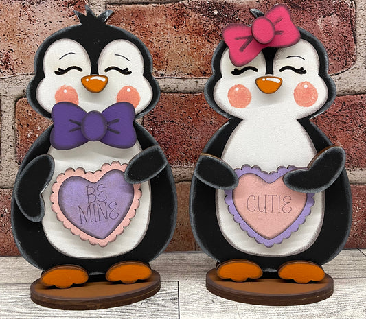 Penguins - Valentines set of 2 Standers - cutout, unpainted wooden cutout, ready for you to paint