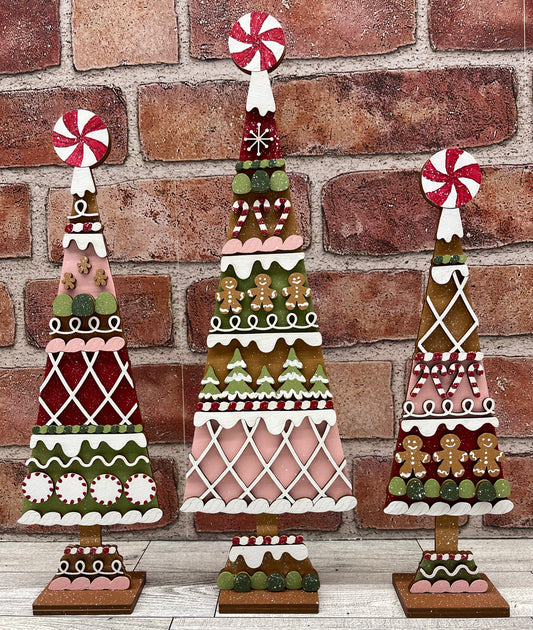 Gingerbread Tree Stander Trio - unpainted cutouts, ready for you to paint