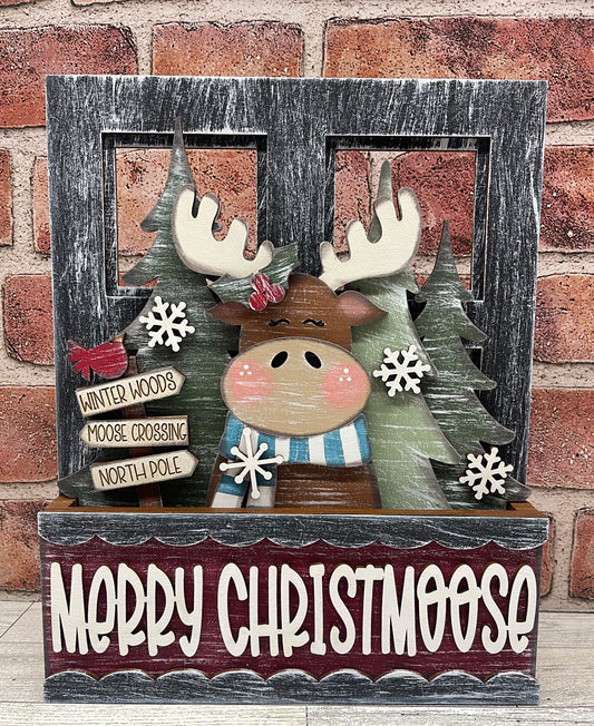 Merry Christmoose - Insert for Changeable Window Box unpainted wood cutouts, ready for you to paint