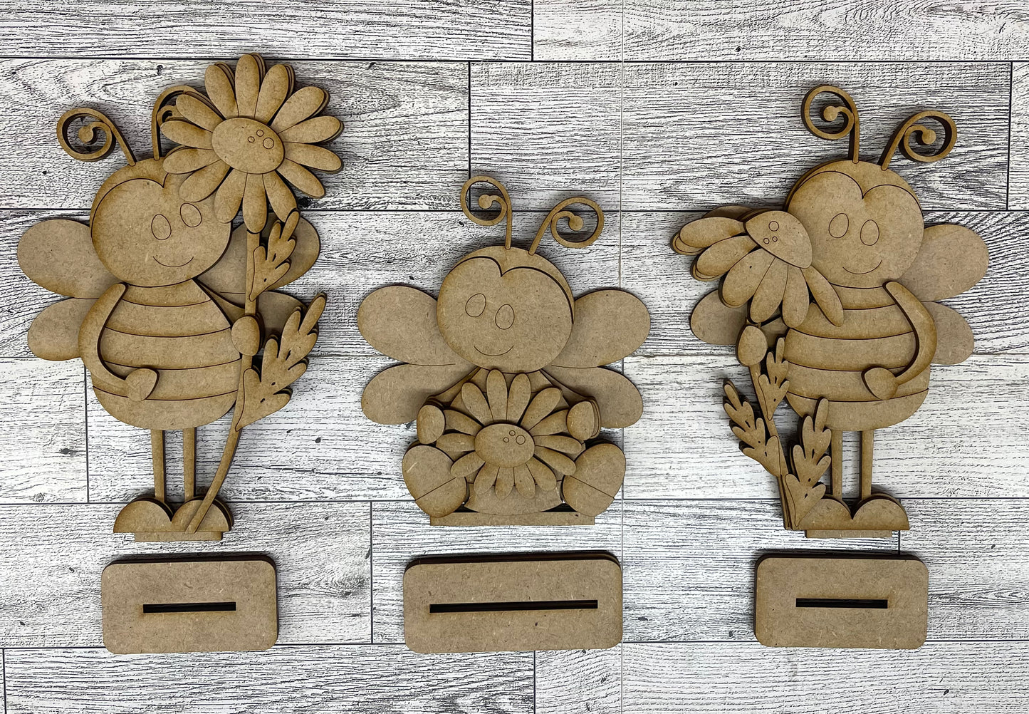Summer Bees with Daisies Standers - unpainted wooden cutouts, ready for you to paint