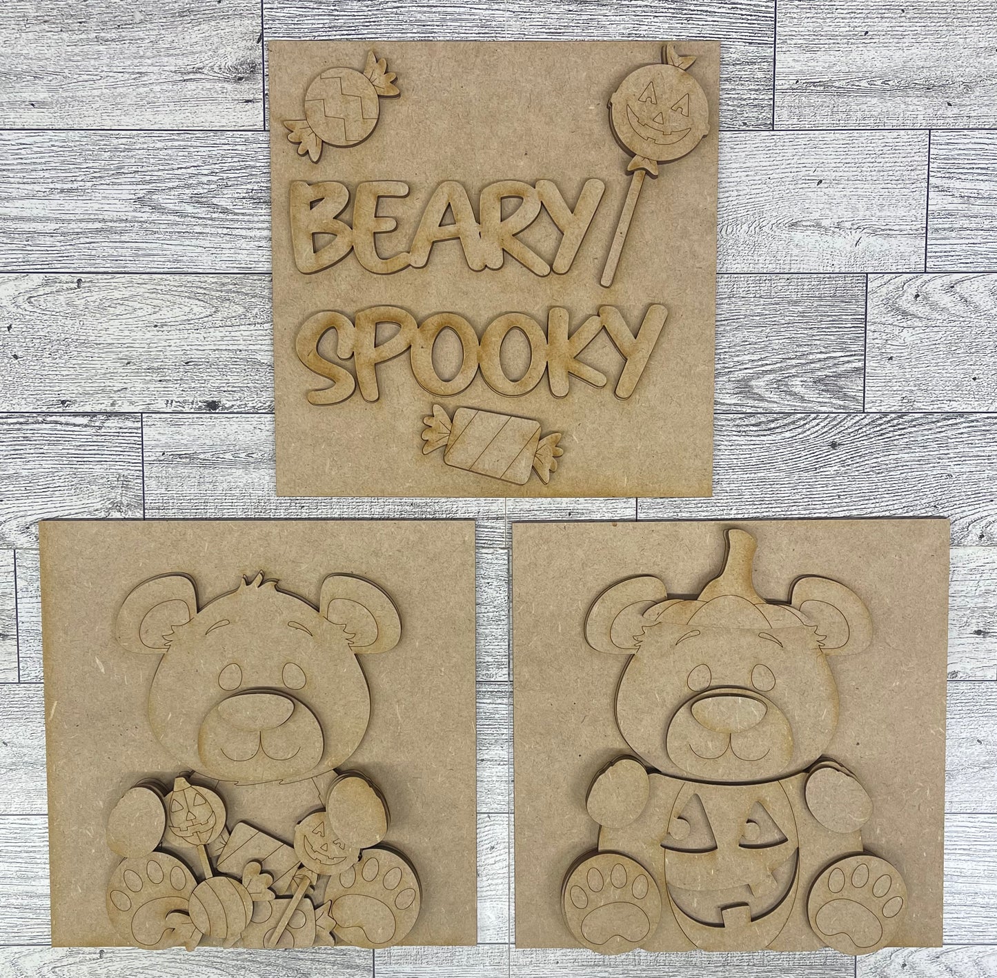 Both September 2025 Insert and blocks only - September Craft Kit - Hello Door Sign Insert and House Ladder Blocks Only unpainted cutouts, Bonus Mummy Bear Kit- doesn't include the door sign backer and house leaning ladder