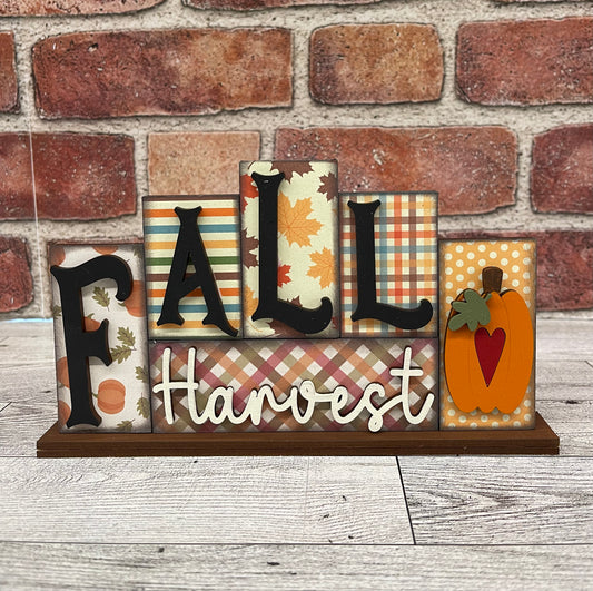Fall Harvest word kit - wood pieces, unpainted wood cutouts, ready for you to paint, scrapbook paper is not included  lol