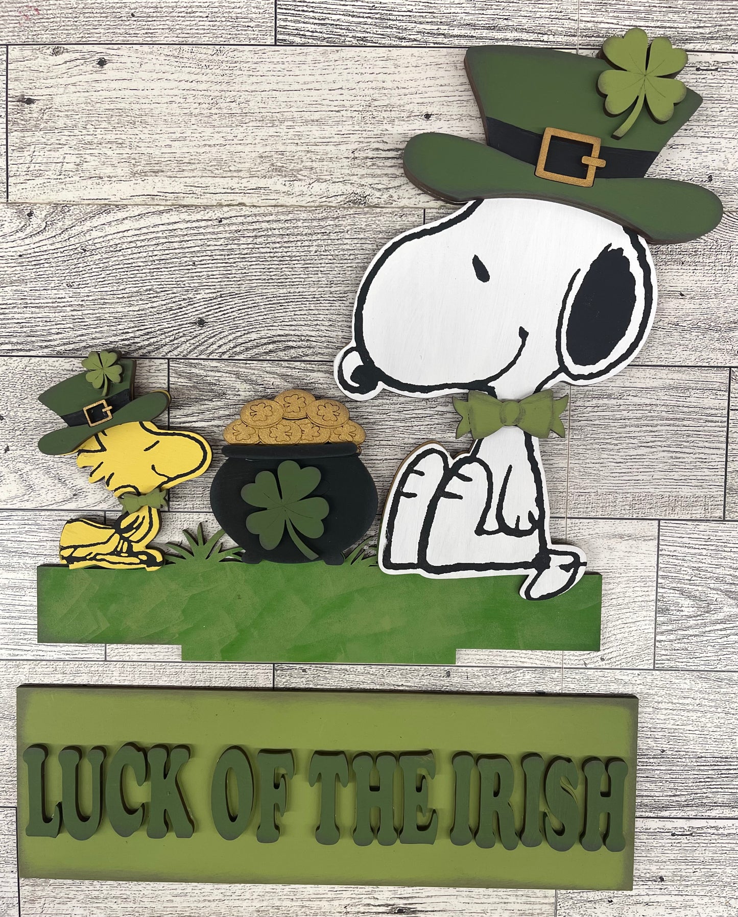 Peanuts - Snoopy & Woodstock St. Patricks - Insert for Changeable Window Box unpainted wood cutouts, ready for you to paint
