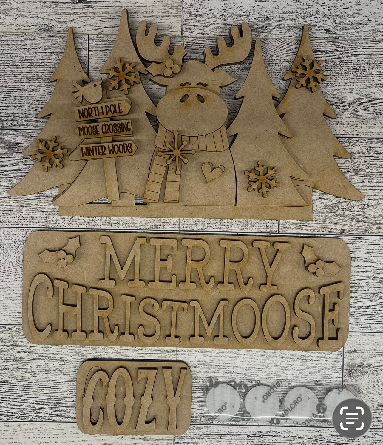 Merry Christmoose Truck insert only, unpainted wood cutouts, Truck insert only, unpainted wood cutouts, ready for you to paint, does not include truck or fence