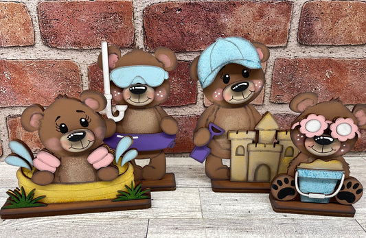 $10.00 Thursday - Summer Bear Standers - set of 4- unpainted cutouts ready for you to finish