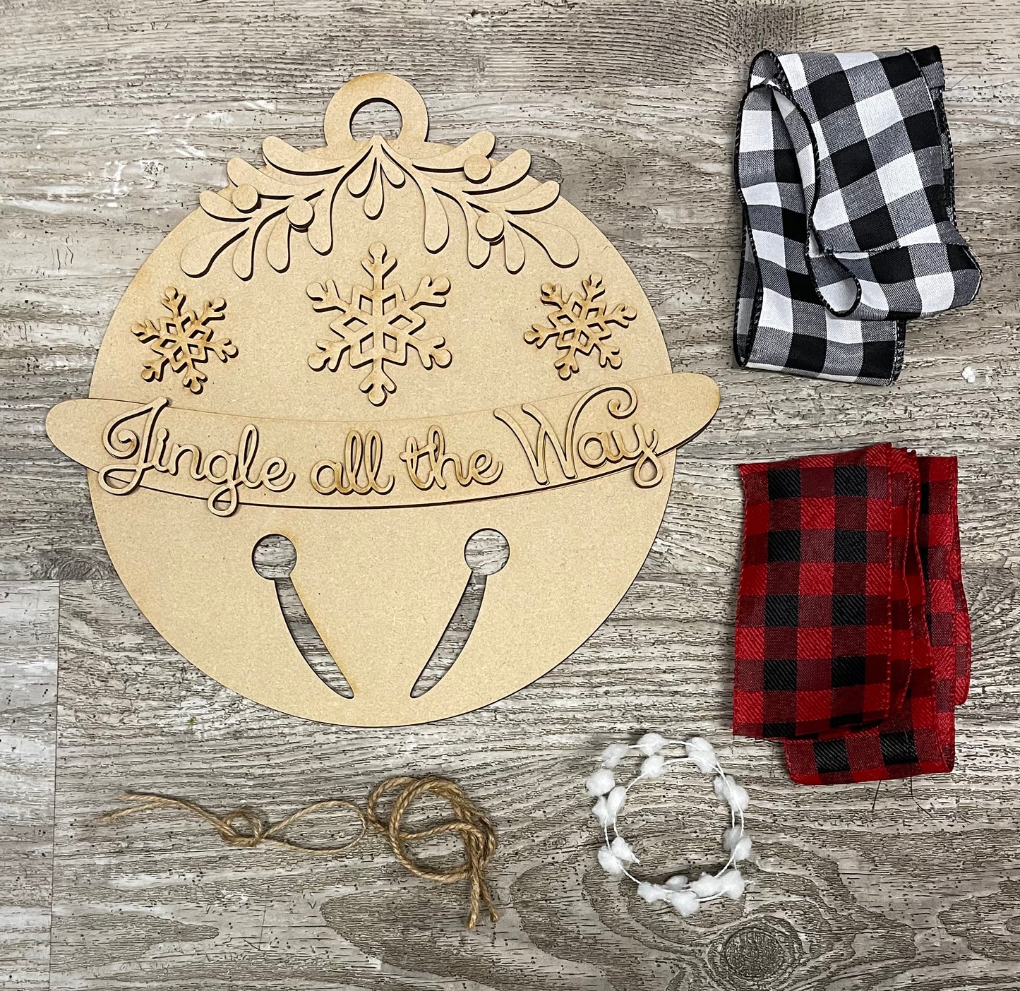 Jingle all the Way sign kit, unpainted wooden cutouts - ready for you to paint