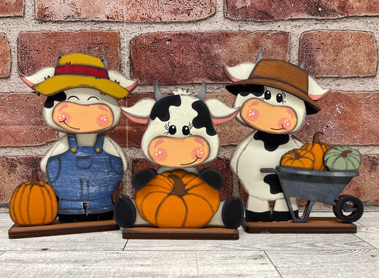 $10.00 Tuesday-  Fall Dairy Cow Standers set of 3 - unpainted cutouts ready for you to finish