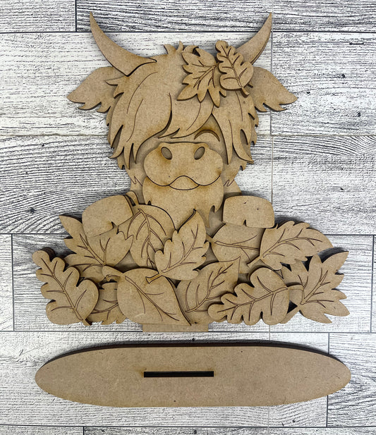 $5.00 Friday - Fall Highland Cow Sitter - unpainted cutouts ready for you to finish
