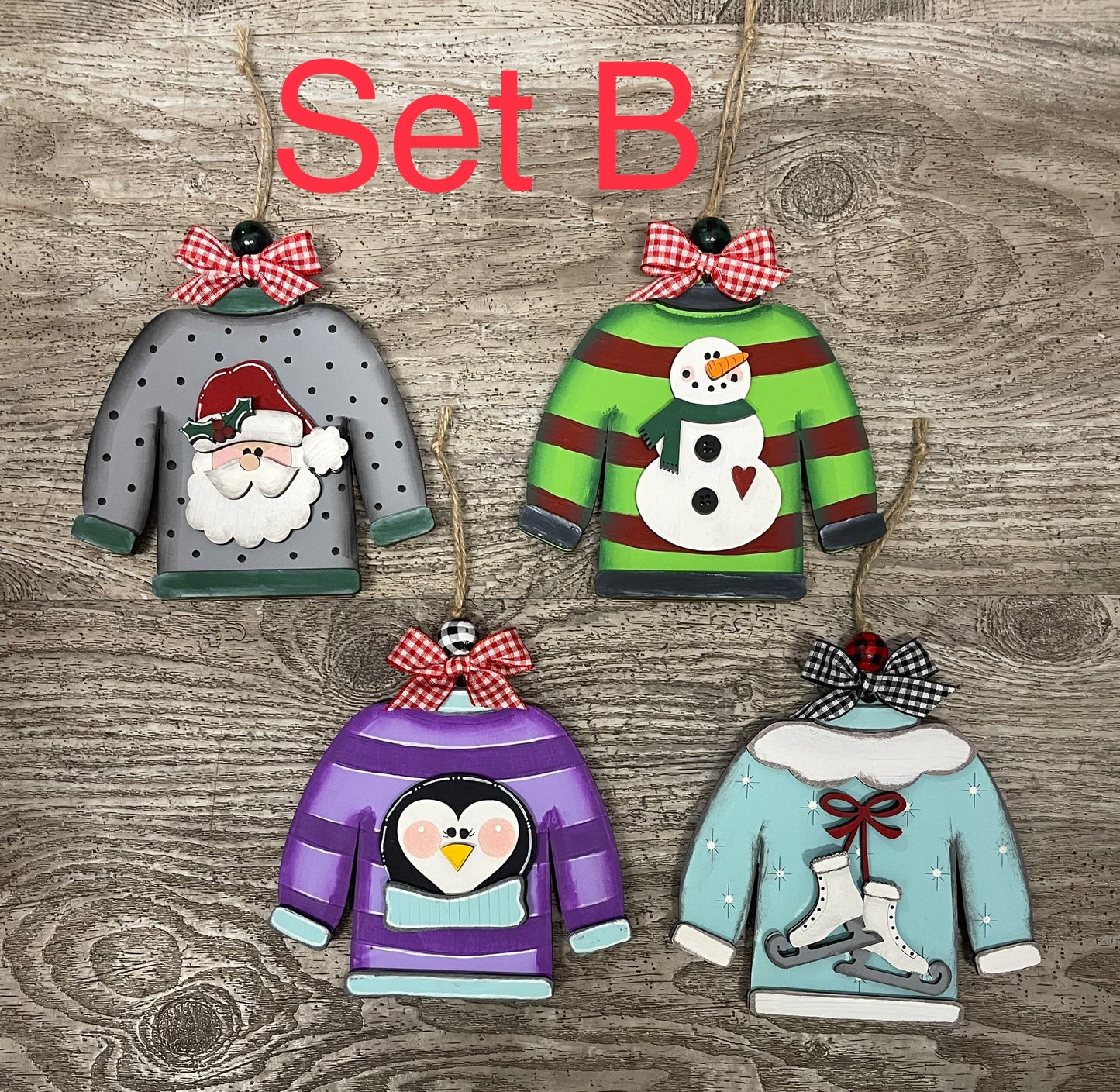 Ugly Sweater Gift Card Ornaments - Set of 4 or 8 wood ornament cutouts, unpainted ready for you to finish