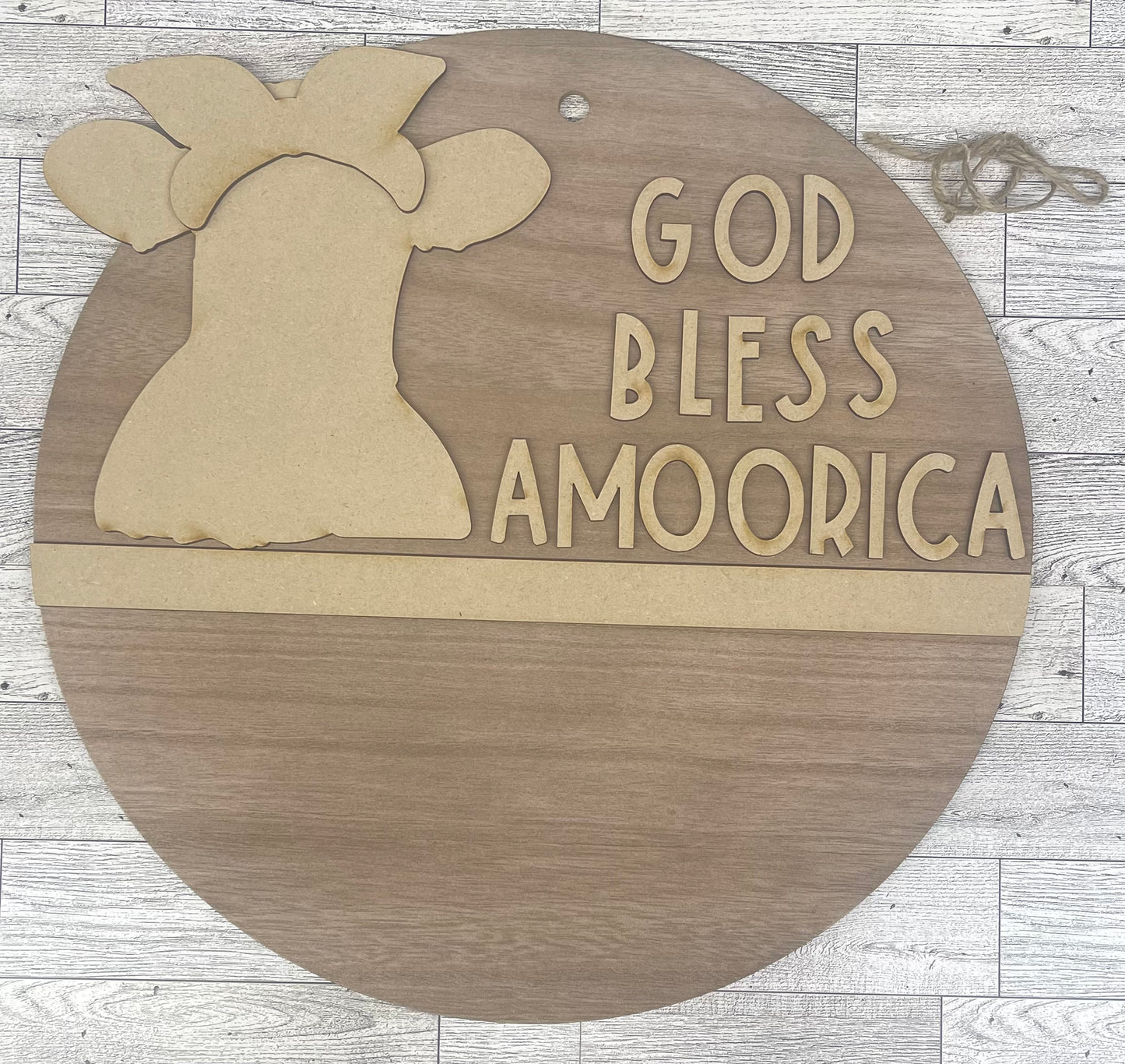 God Bless Amoorica Patriotic Cow sign pieces - Unfinished wooden cow cutout pieces, back circle not included