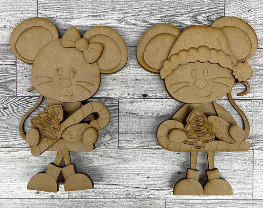 $5.00 Friday - Christmas Mouse Sitter boy or girl - unpainted cutouts ready for you to finish