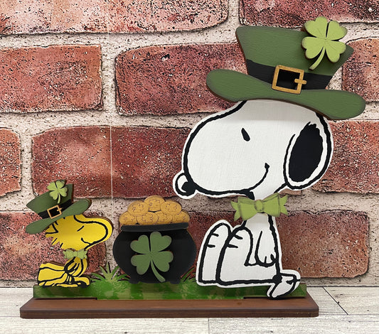 Peanuts Snoopy & Woodstock St. Patricks Day Standers - Cutout unpainted wood ready for you to paint